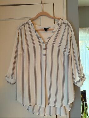 torrid Cream Blouse with Black Vertical Stripes